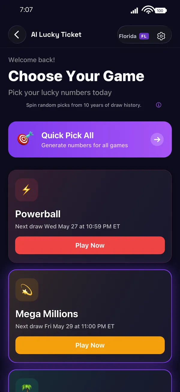 Choose your game with next drawing time